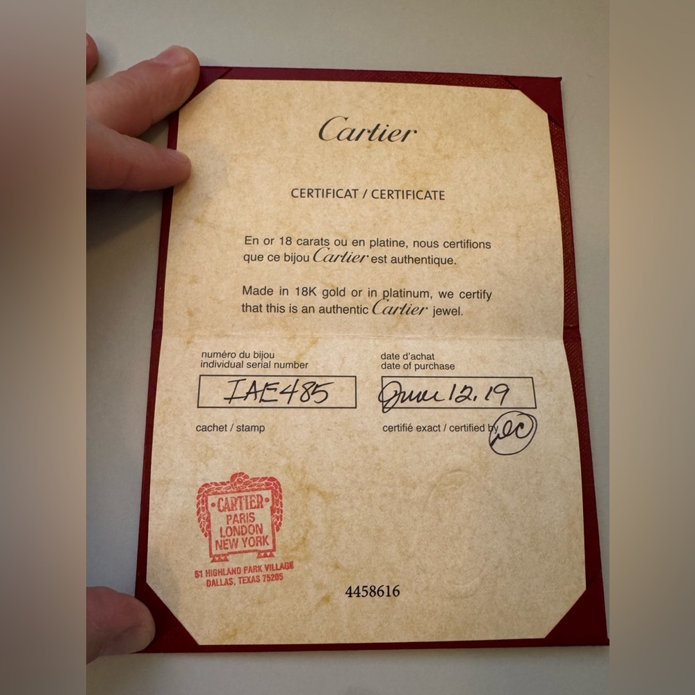 Cartier Ring Certificate of origin 18K gold June 12, 2019 4458616 - Picture 2 of 5